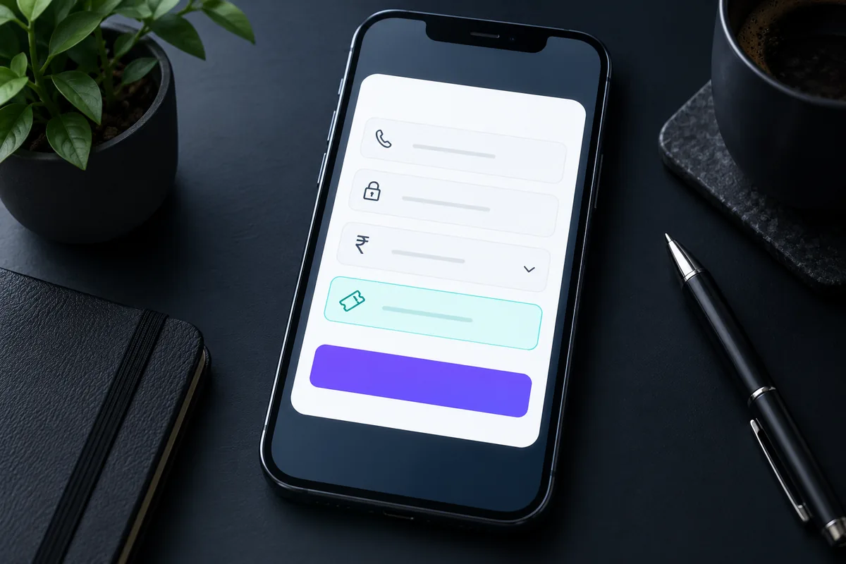 1win registration form on a phone with phone number, password, currency and promo code fields